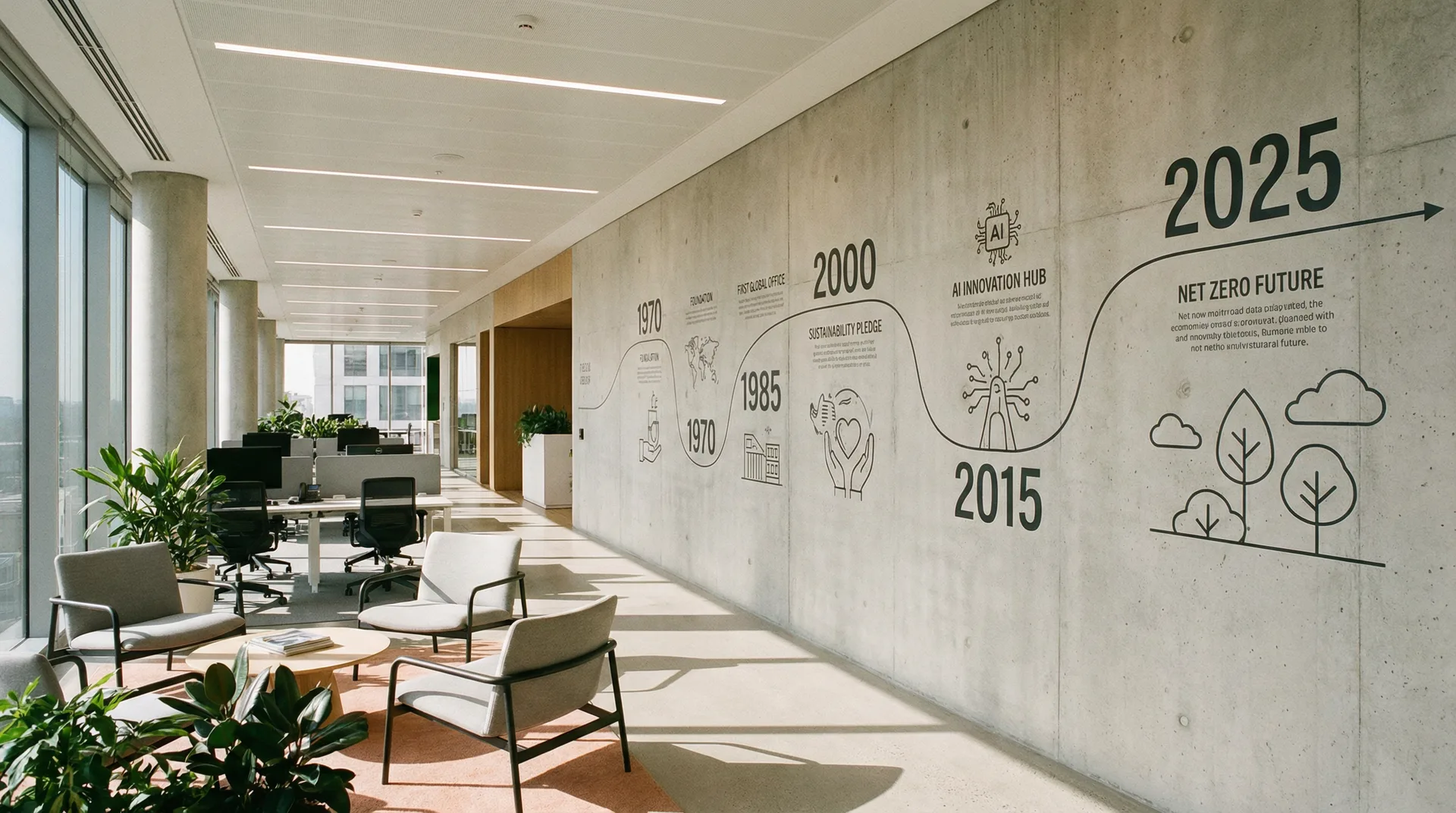 Wanddruck Timeline Architektur — Direktdruck Erzählung im Raum