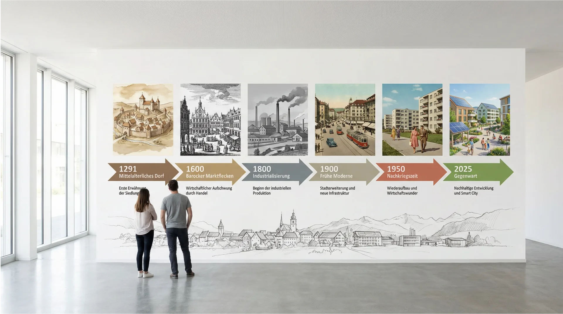 Wandgestaltung Gemeinde Zeitstrahl — Direktdruck Gemeindezentrum