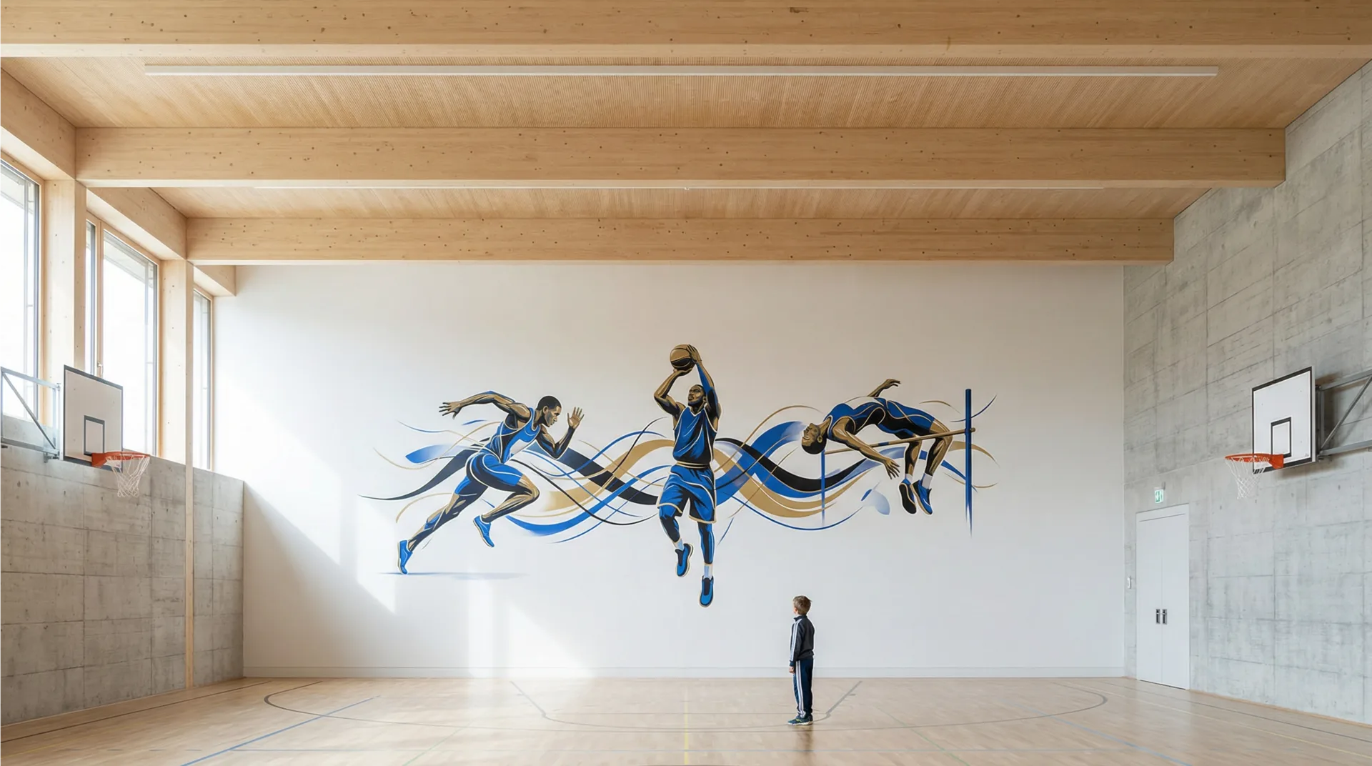 Wanddruck Sporthalle Panorama — Direktdruck Freizeitanlage Schweiz